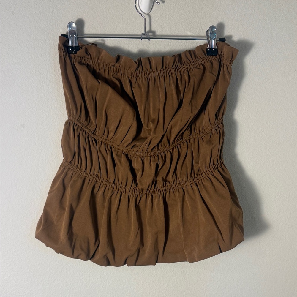 Brown Smocked Strapless Top size medium NWOT